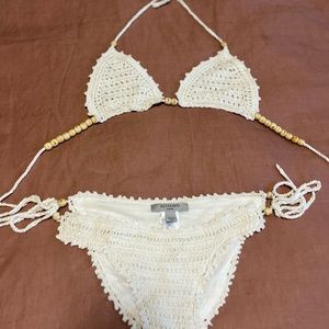NEVER WORN All Saints white crochet bikini with wood beads (size S)